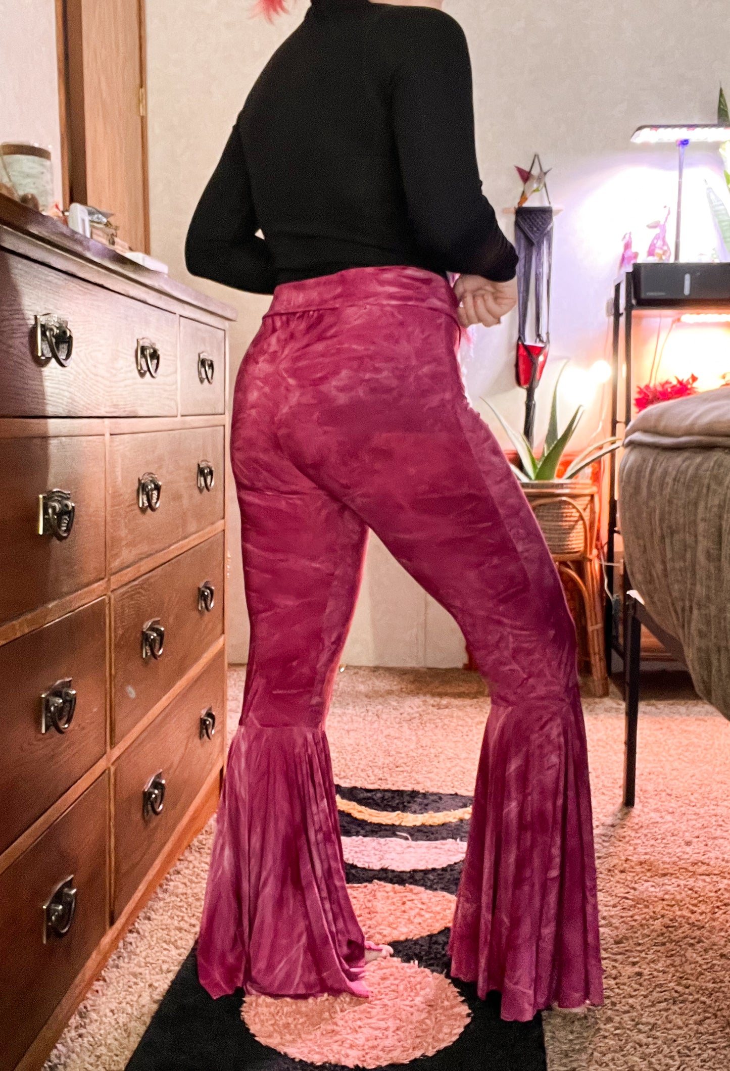 Merlot Pink Tie Dye Bell Bottoms