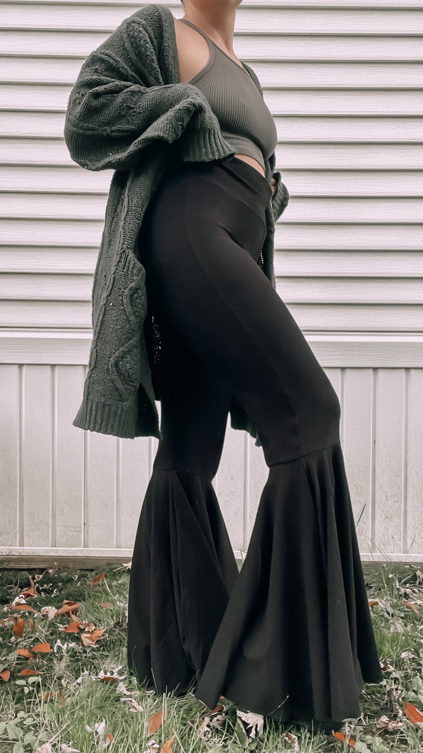 Black Cotton Stretch Adult Bell Bottoms