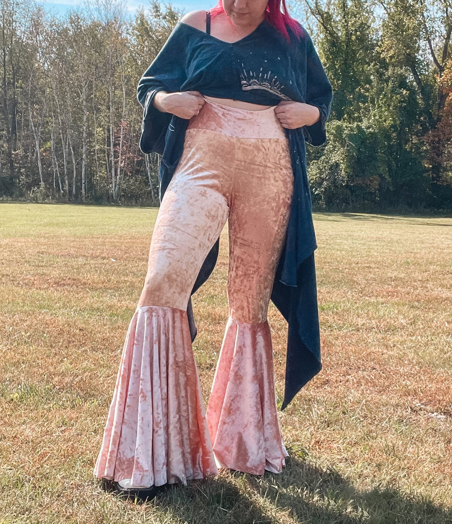 Pink Velvet Bell Bottoms