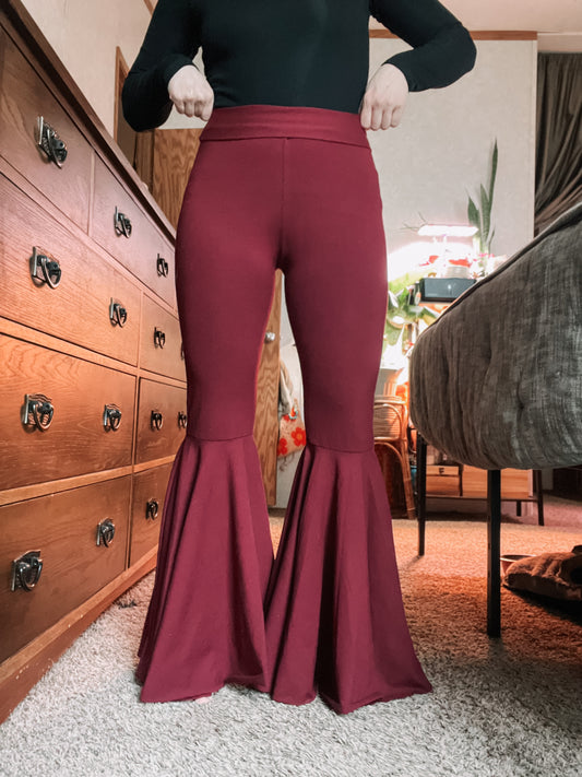 Burgundy Stretchy Cotton Bell Bottoms