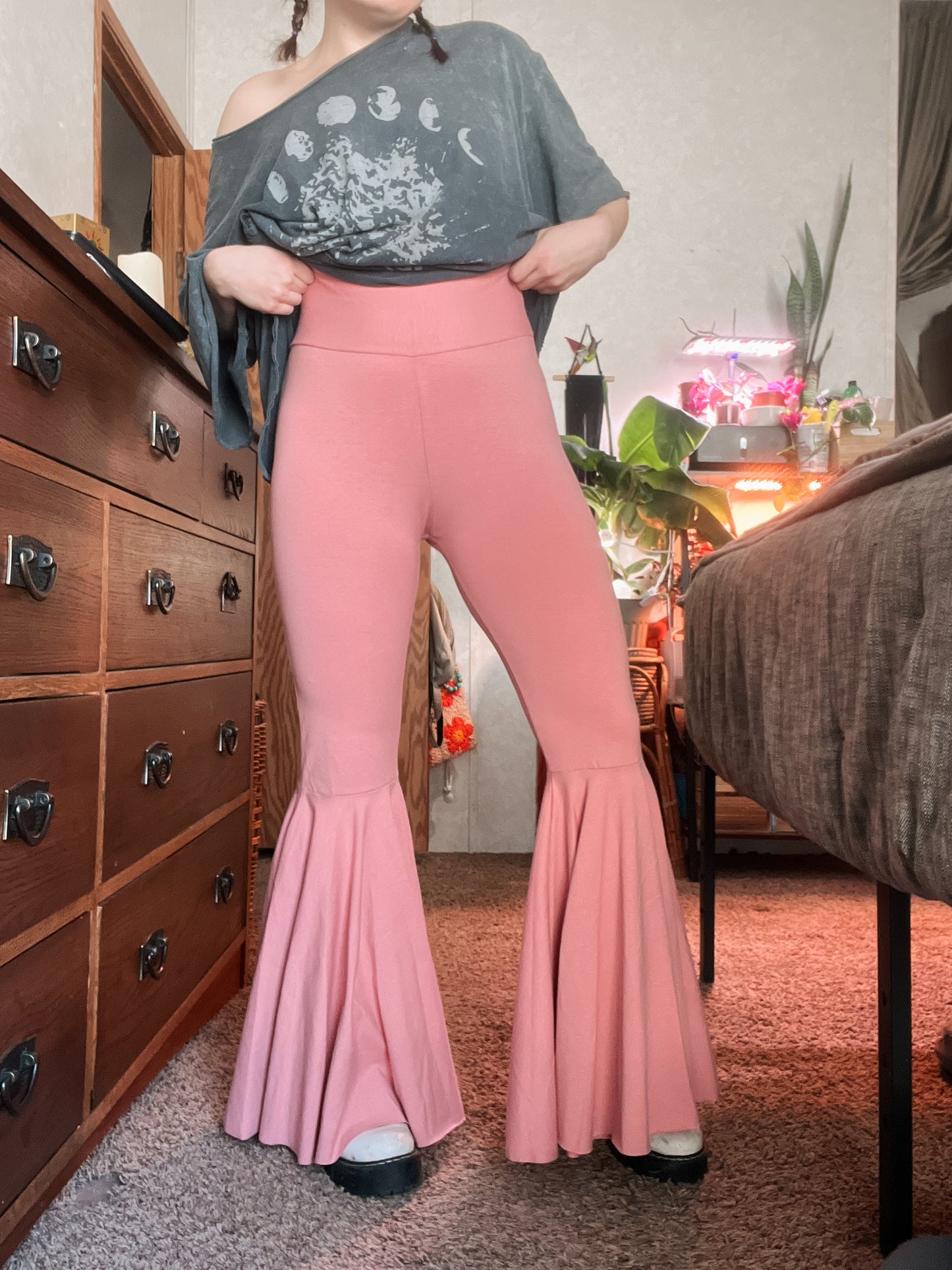 Baby Pink Stretchy Cotton Bell Bottoms