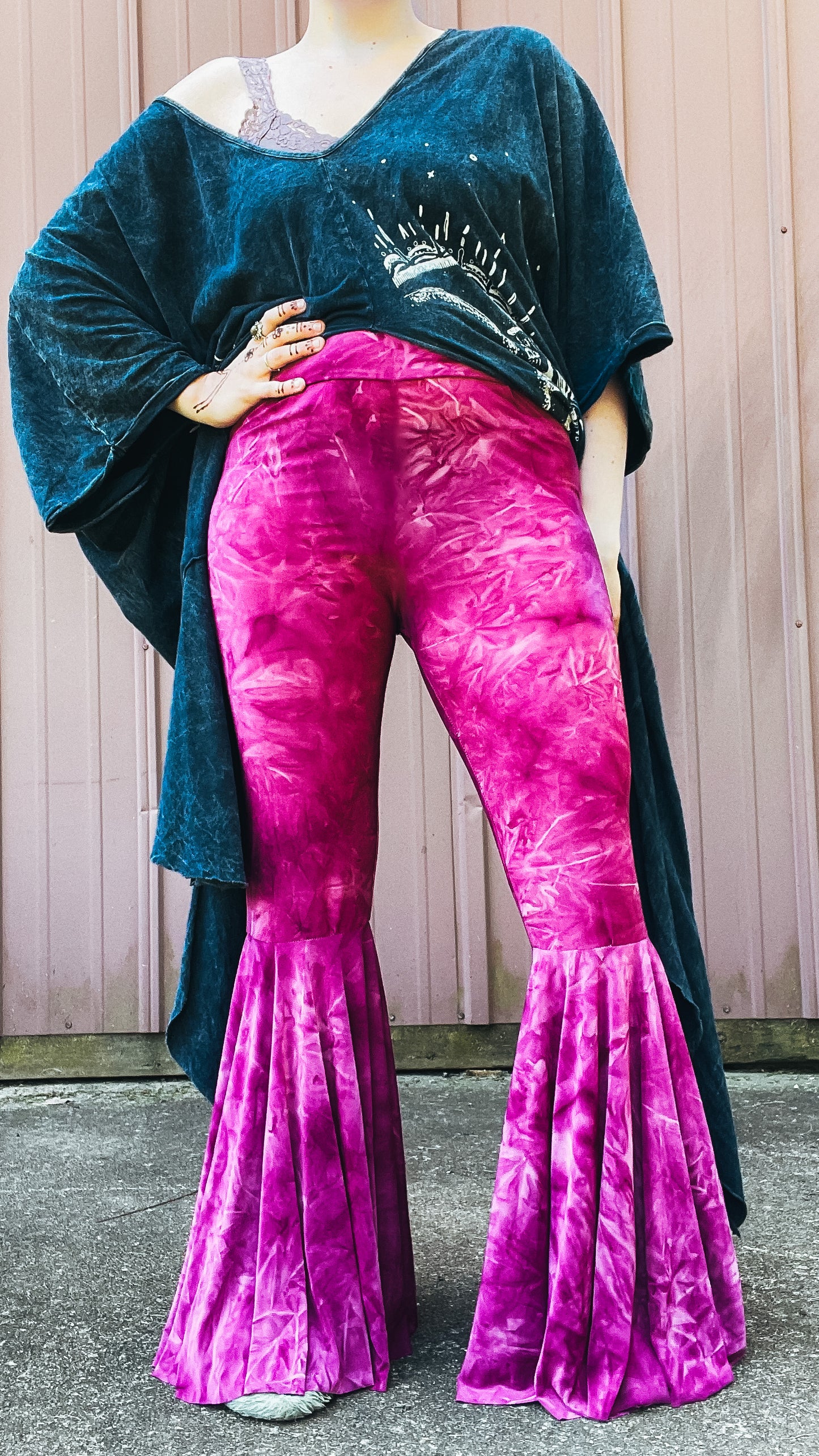 Merlot Pink Tie Dye Bell Bottoms