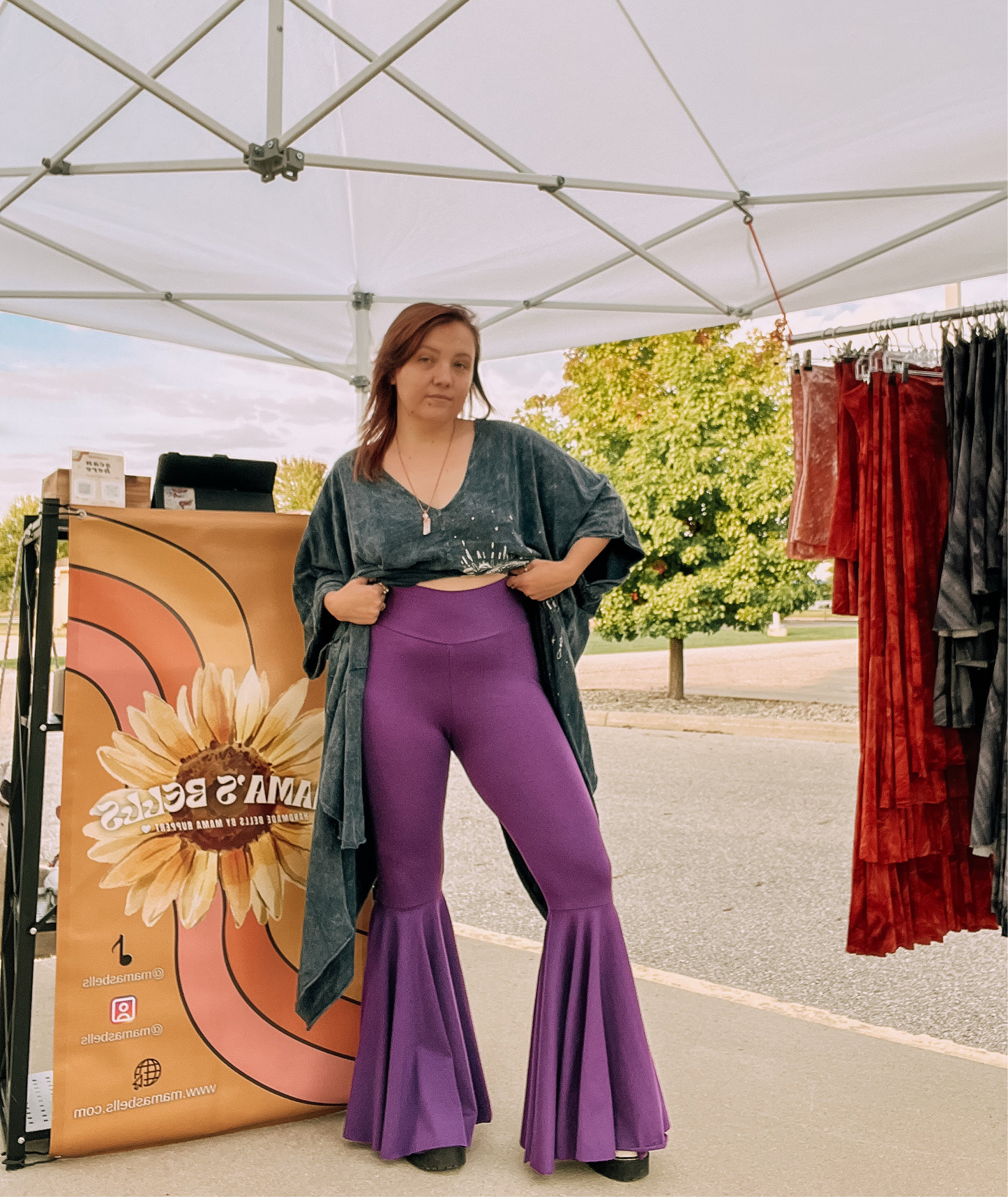 Purple Stretchy Cotton Adult Bell Bottoms