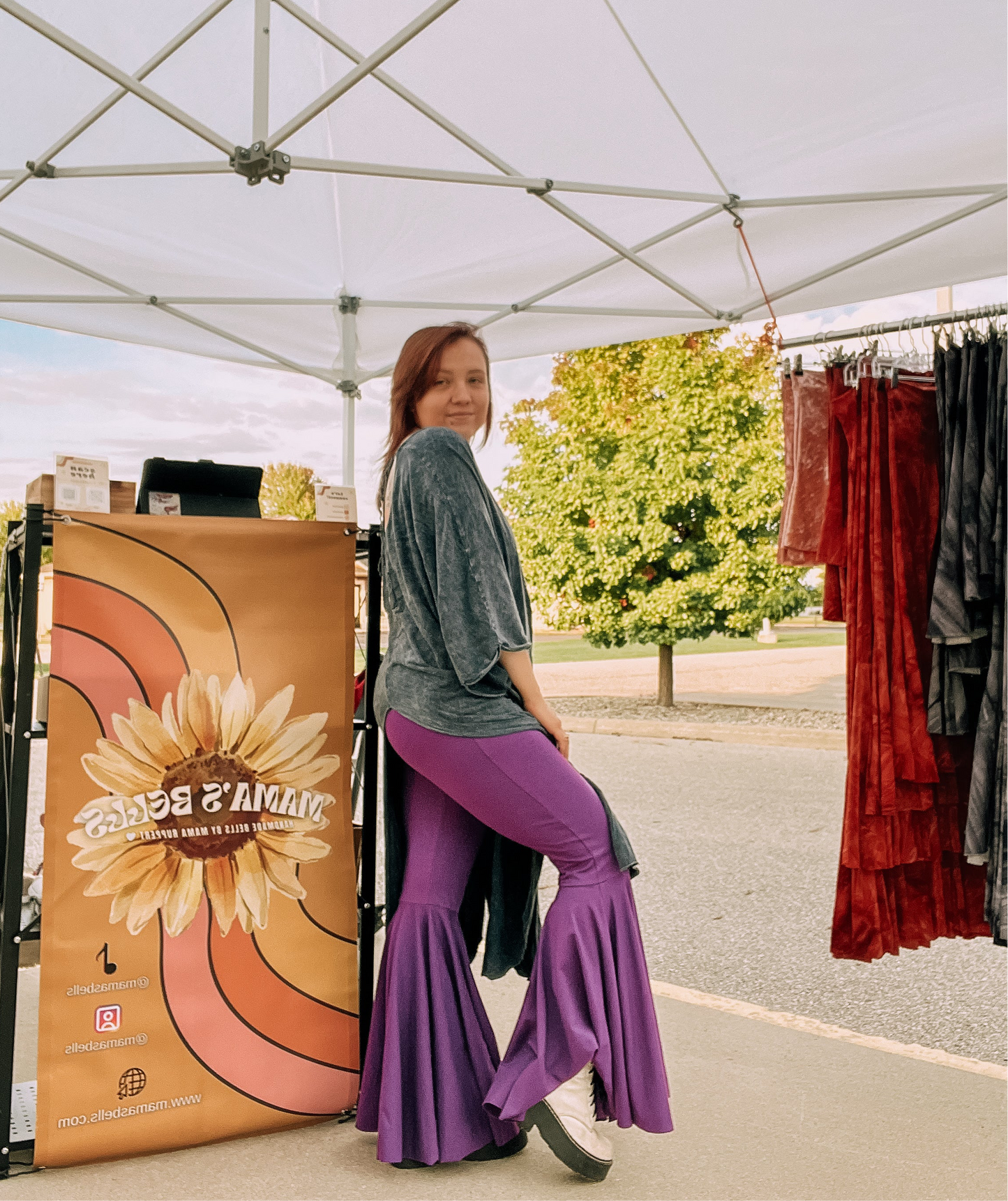 Purple Stretchy Cotton Adult Bell Bottoms