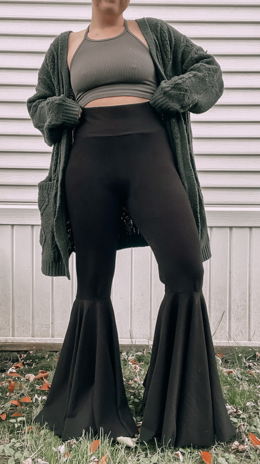 Black Cotton Stretch Adult Bell Bottoms