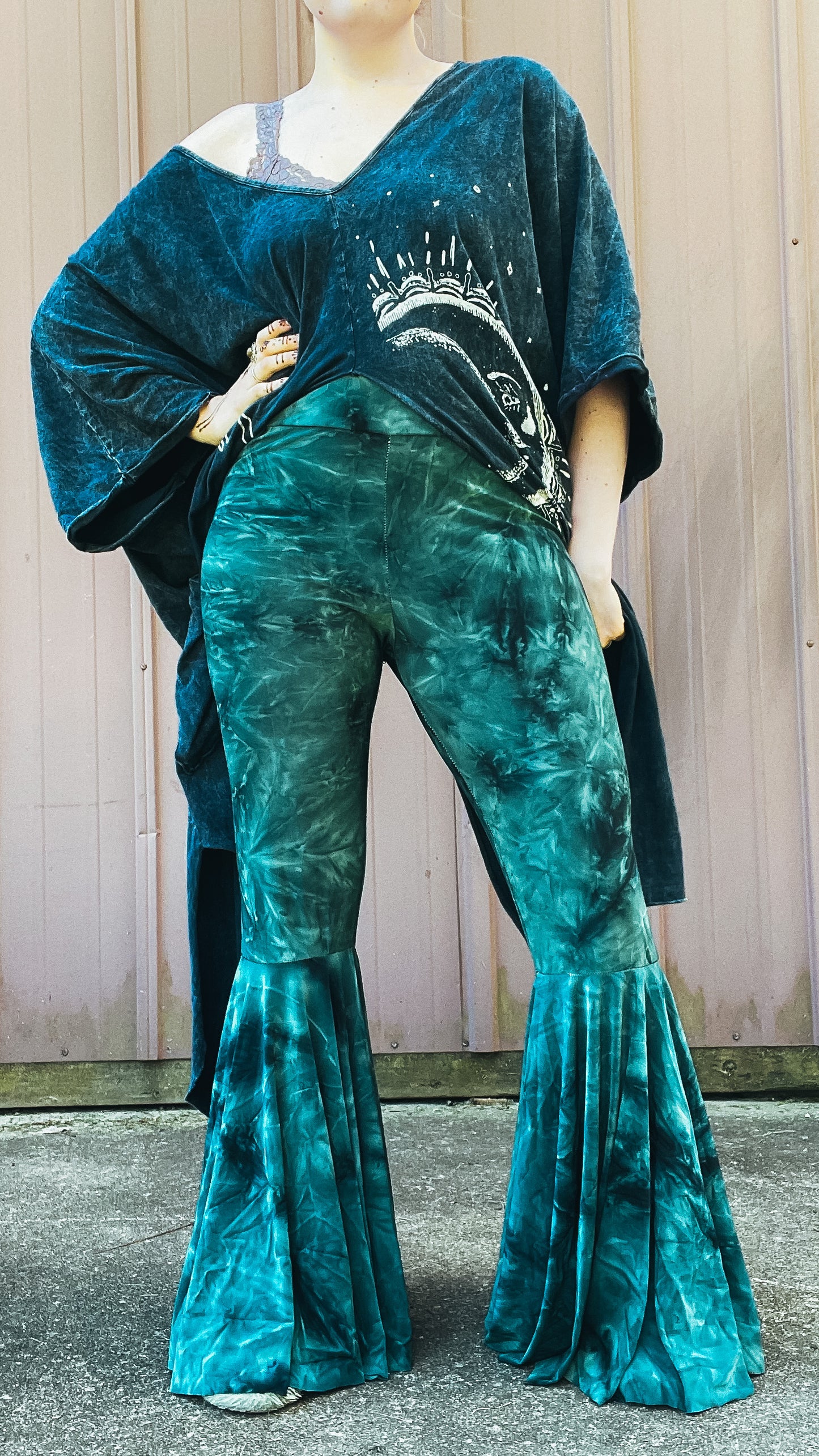 Forest Green Tie Dye Bell Bottoms